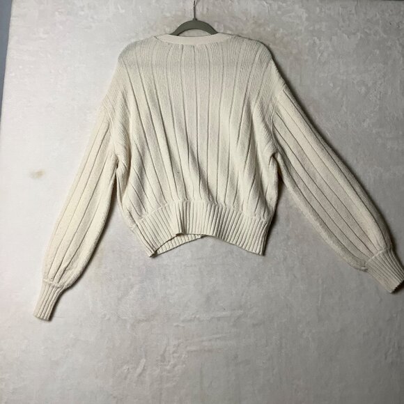 Express X Negin Mirsalehi Ribbed Knit Cardigan Women Large Ivory Cream 2 Button - Picture 3 of 8